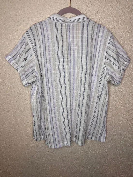Eddie Bauer White Blue Gray Striped Short Sleeve Camp Top Women's Size L - Picture 4 of 10